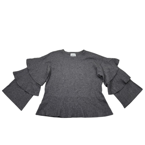 Edward Achour Paris Designer Grey Bell Ruffle Sleeve Sweater - Picture 1 of 10